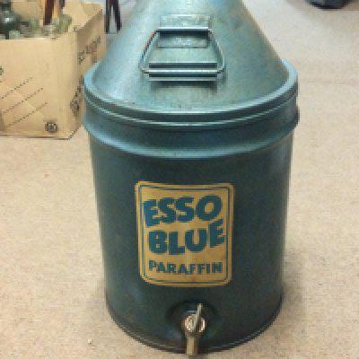 A 5 gallon Esso blue can with tap, 55cm tall. This lot cannot be posted