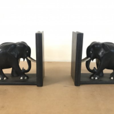 Ebony elephant bookends. 17.5cm tall 19cm wide. Postage category B