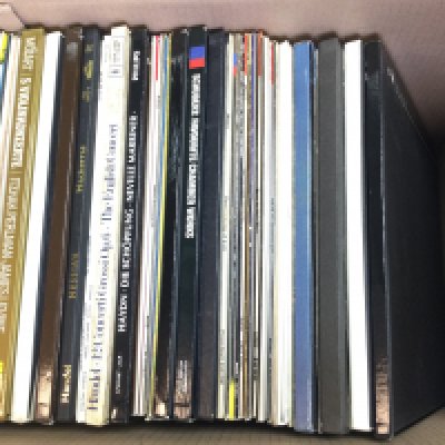 Two boxes of vinyl records mostly classical.