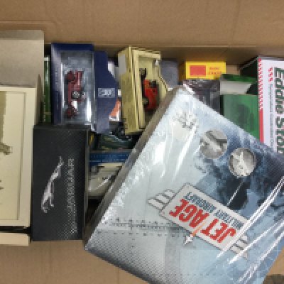 A box containing Toys various including Jet Age Military Aircraft, Eddie Stuart etc