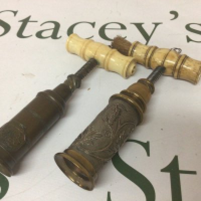 Two 19th century brass and silvered corkscrews with bone turned handles