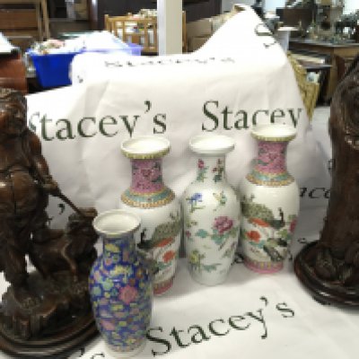 Two late 19th century carved saga figure lamps late republic Porcelain vases . This lot cannot be posted