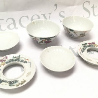 Chinese porcelain Famille Rose bowls and dishes decorated with scenes of figures and nature. This lot cannot be posted