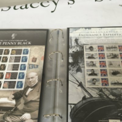 An Album containing British Royal Mail Pictorial First Class stamp sheets some limited edition each sheet with ten First class stamps approximately 30 sheets. Including some double sheets.