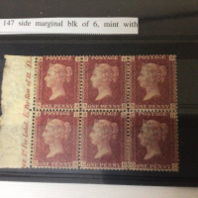 A very good collection of unused blocks of Victorian Penny Red stamps most with SG references and plate numbers including a block of eight plate 202 in near mint condition all others also in very good near mint condition two single unused Penny reds both F-K 1841.