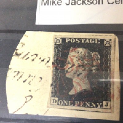 A good example of a plate 4 D-J Penny black stamp with certificate of authenticity.