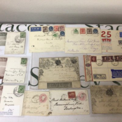 An intresting collection of Postal Covers including two Victorian Mullready RA design pre stamp covers one penny postage with black Maltese cross. Three 1911 First UK Ariel post covers other Victorian postal covers and George VI Silver Wedding cover and others.