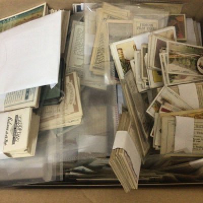 Two boxes containing a collection of Modern and Vintage cigarette and other collectors cards including Comic Image Beatles Classic cars Vintage John Sinclair football cards boxed Space Shots Thrilling Scence from the Great War and many others sets and part sets. (2)