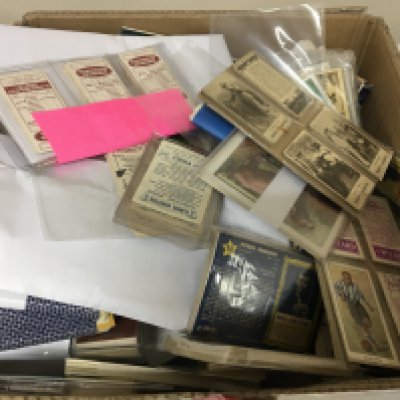 A box containing a large quantity of vintage cigarette cards some Vintage ABC cards Wizards famous footballers and many others.