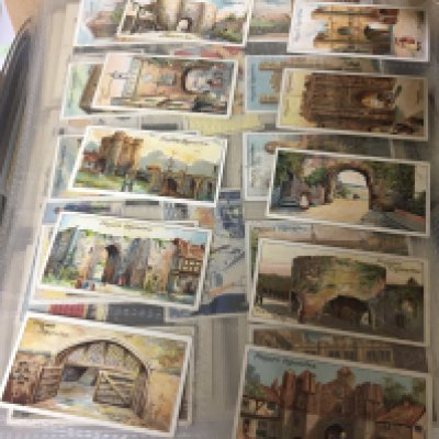 A box containing a large collection of Vintage cigarette cards well presented in plastic sleeves and numerous other loose part sets and sets
