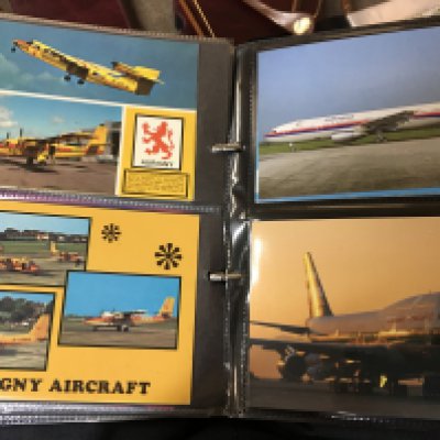 A box containing an extensive collection of Aviation postcards mainly in well presented albums some loose cards photos of mainly civil aviation aircraft and other associated ephemera.