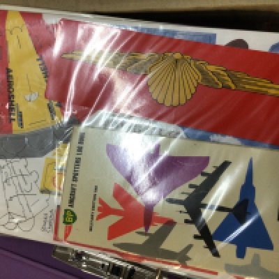 A box containing a quantity of British and other Airline information pamphlets from the 1960-1990 onwards.