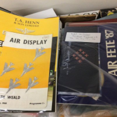 A box containing a collection of Vintage Aircraft Display programs from the 1960 onwards and other related ephemera.